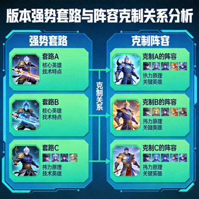 版本强势套路与阵容克制关系分析示意图