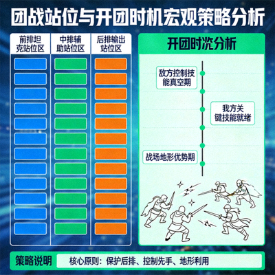 团战站位与开团时机宏观策略分析示意图
