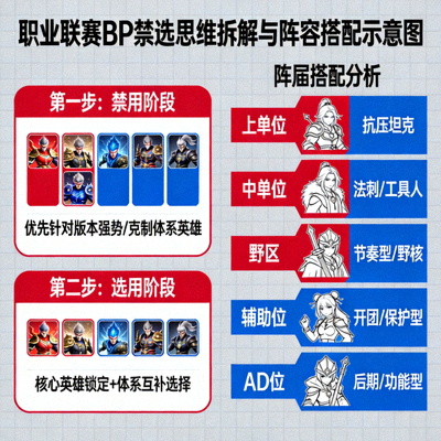 职业联赛BP禁选思维拆解与阵容搭配示意图